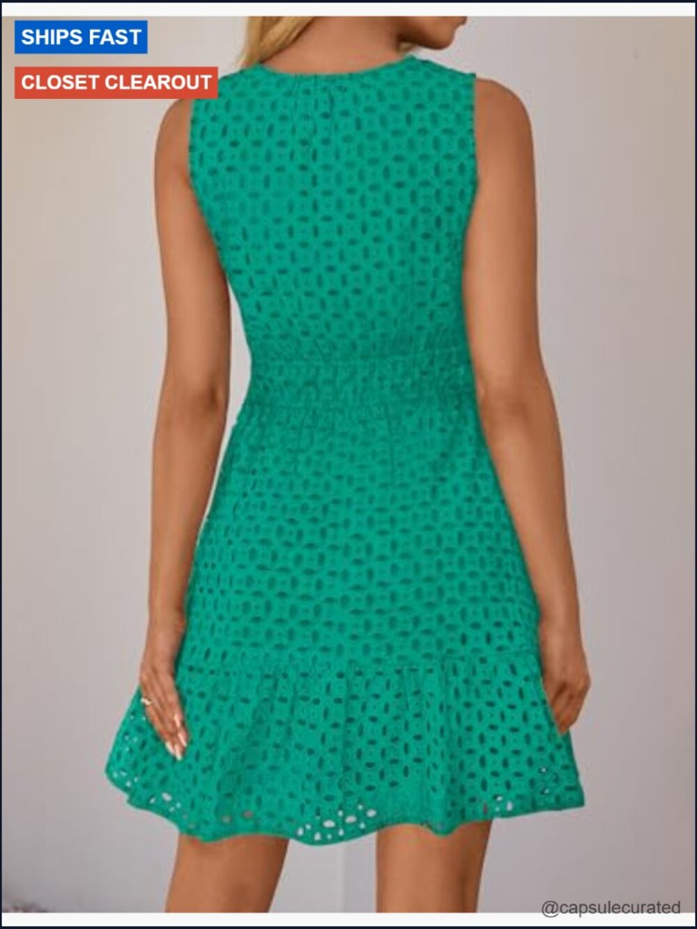 Sleeveless V-Neck Hollow Out Eyelet Mini Dress - Picture 6 of 7